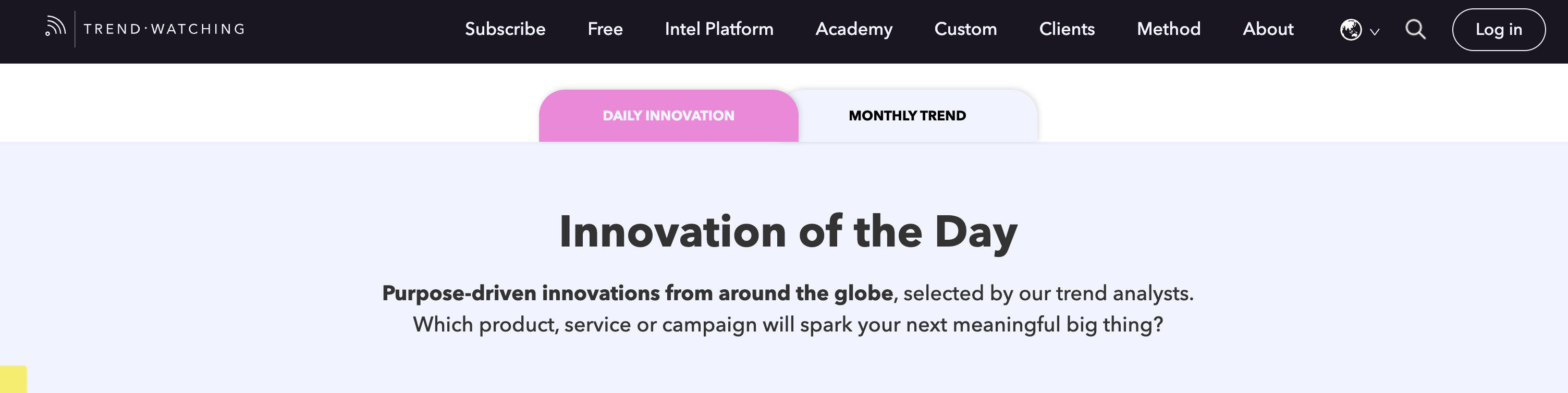 TrendWatching Innovation of the Day landing page